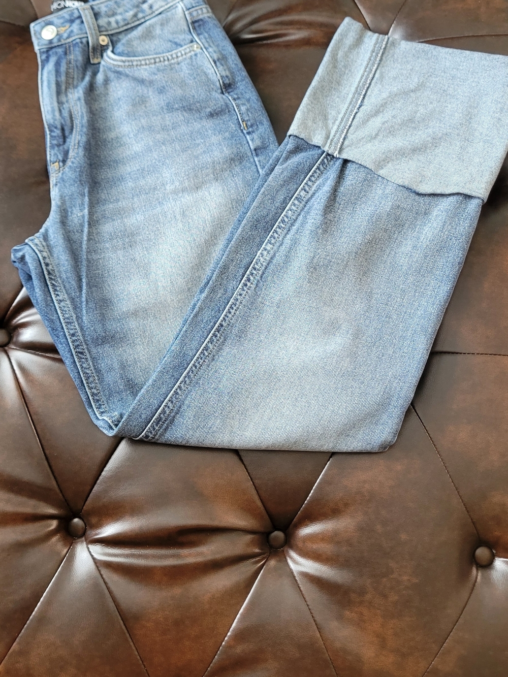 Fashion Nova Two-Tone Wide Leg Cuffed Jeans - Blue - Picture 4 of 5